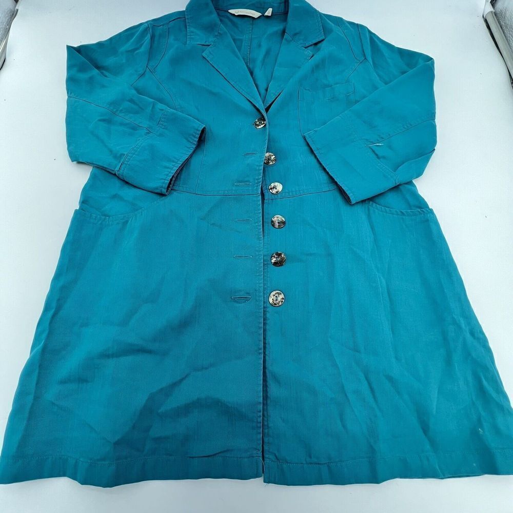 Soft Surroundings Long Collared Jacket Lyocell Teal Flowy Size Medium